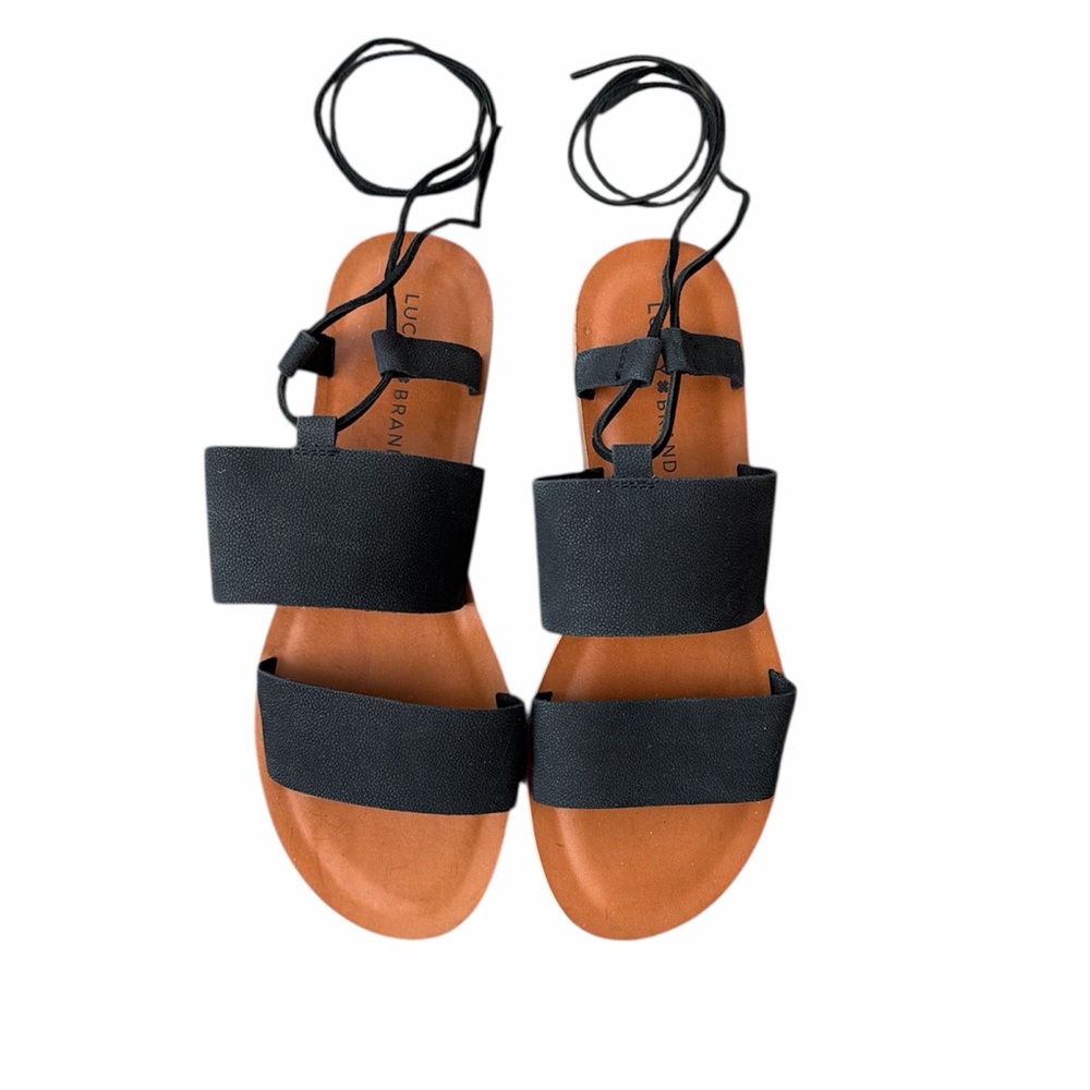 Lucky Brand Hadesha black lace up sandals‎ size 8.5 boho strappy festival